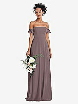 Alt View 1 Thumbnail - French Truffle Off-the-Shoulder Ruffle Cuff Sleeve Chiffon Maxi Dress