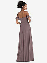 Rear View Thumbnail - French Truffle Off-the-Shoulder Ruffle Cuff Sleeve Chiffon Maxi Dress