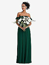 Alt View 2 Thumbnail - Hunter Green Off-the-Shoulder Ruffle Cuff Sleeve Chiffon Maxi Dress