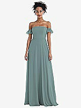 Front View Thumbnail - Icelandic Off-the-Shoulder Ruffle Cuff Sleeve Chiffon Maxi Dress