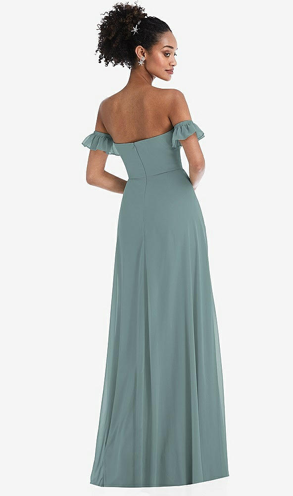 Back View - Icelandic Off-the-Shoulder Ruffle Cuff Sleeve Chiffon Maxi Dress