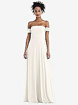 Front View Thumbnail - Ivory Off-the-Shoulder Ruffle Cuff Sleeve Chiffon Maxi Dress