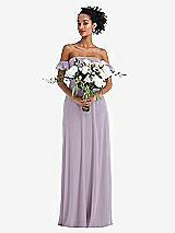 Alt View 2 Thumbnail - Lilac Haze Off-the-Shoulder Ruffle Cuff Sleeve Chiffon Maxi Dress