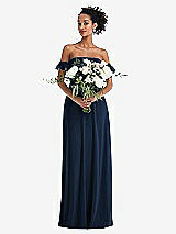 Alt View 2 Thumbnail - Midnight Navy Off-the-Shoulder Ruffle Cuff Sleeve Chiffon Maxi Dress