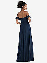 Rear View Thumbnail - Midnight Navy Off-the-Shoulder Ruffle Cuff Sleeve Chiffon Maxi Dress