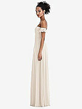 Side View Thumbnail - Oat Off-the-Shoulder Ruffle Cuff Sleeve Chiffon Maxi Dress