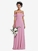 Alt View 1 Thumbnail - Powder Pink Off-the-Shoulder Ruffle Cuff Sleeve Chiffon Maxi Dress