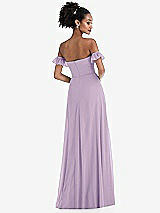 Rear View Thumbnail - Pale Purple Off-the-Shoulder Ruffle Cuff Sleeve Chiffon Maxi Dress