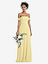 Alt View 1 Thumbnail - Pale Yellow Off-the-Shoulder Ruffle Cuff Sleeve Chiffon Maxi Dress