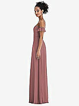 Side View Thumbnail - Rosewood Off-the-Shoulder Ruffle Cuff Sleeve Chiffon Maxi Dress