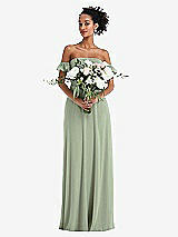 Alt View 2 Thumbnail - Sage Off-the-Shoulder Ruffle Cuff Sleeve Chiffon Maxi Dress