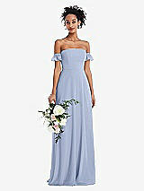 Alt View 1 Thumbnail - Sky Blue Off-the-Shoulder Ruffle Cuff Sleeve Chiffon Maxi Dress