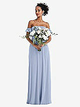 Alt View 2 Thumbnail - Sky Blue Off-the-Shoulder Ruffle Cuff Sleeve Chiffon Maxi Dress