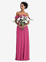 Alt View 2 Thumbnail - Tea Rose Off-the-Shoulder Ruffle Cuff Sleeve Chiffon Maxi Dress