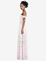 Side View Thumbnail - Watercolor Print Off-the-Shoulder Ruffle Cuff Sleeve Chiffon Maxi Dress