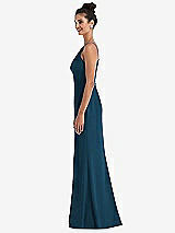 Side View Thumbnail - Atlantic Blue Open-Back High-Neck Halter Trumpet Gown