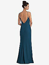 Rear View Thumbnail - Atlantic Blue Open-Back High-Neck Halter Trumpet Gown