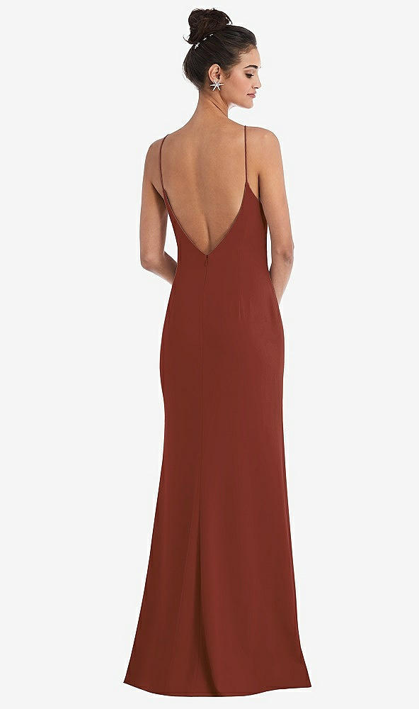 Back View - Auburn Moon Open-Back High-Neck Halter Trumpet Gown