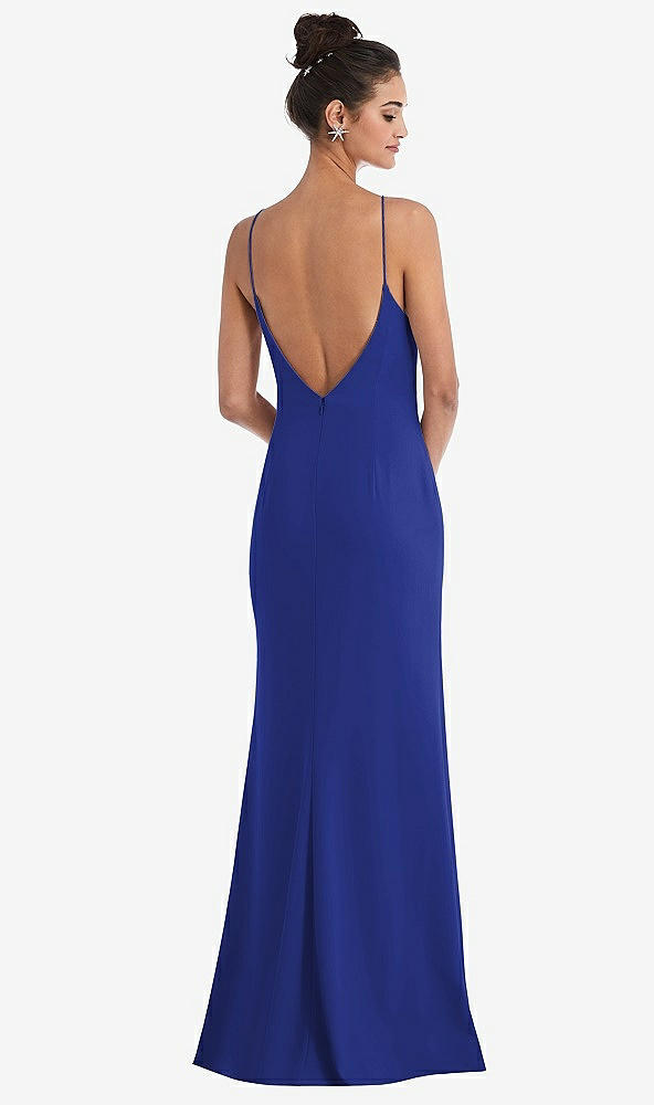 Back View - Cobalt Blue Open-Back High-Neck Halter Trumpet Gown