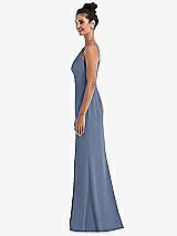 Side View Thumbnail - Larkspur Blue Open-Back High-Neck Halter Trumpet Gown