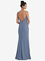 Rear View Thumbnail - Larkspur Blue Open-Back High-Neck Halter Trumpet Gown