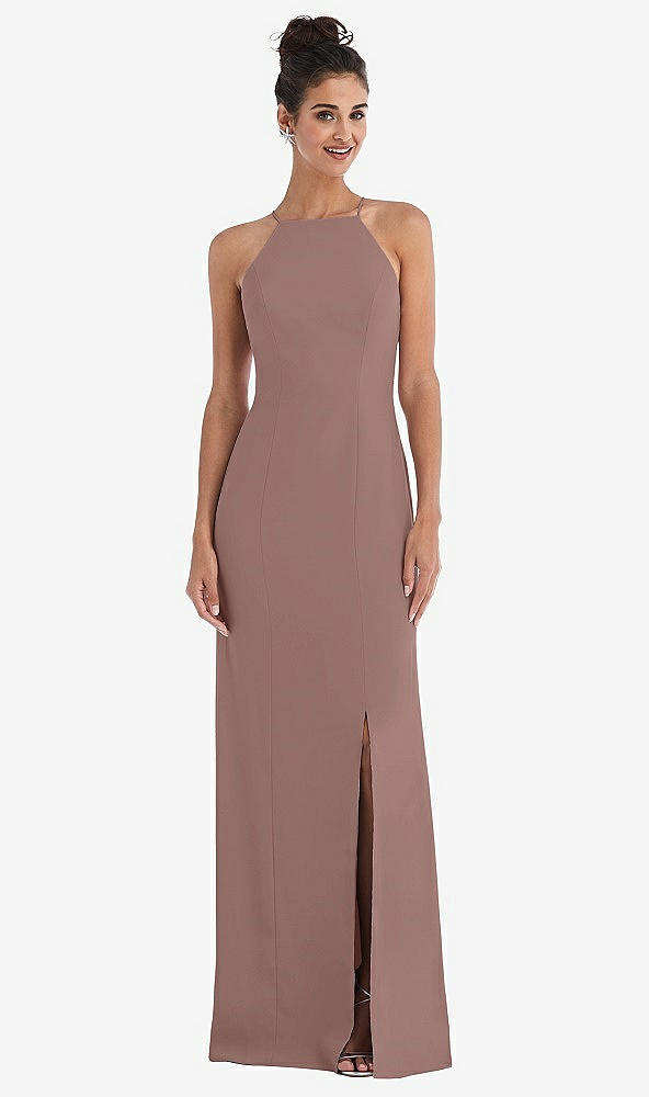 Front View - Sienna Open-Back High-Neck Halter Trumpet Gown