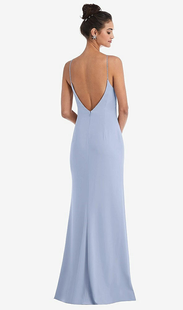 Back View - Sky Blue Open-Back High-Neck Halter Trumpet Gown