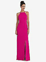 Front View Thumbnail - Think Pink Open-Back High-Neck Halter Trumpet Gown