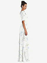 Side View Thumbnail - Bleu Garden Bow One-Shoulder Flounce Sleeve Maxi Dress