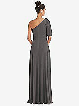 Rear View Thumbnail - Caviar Gray Bow One-Shoulder Flounce Sleeve Maxi Dress