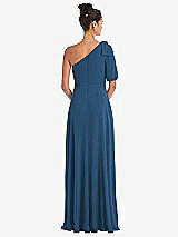 Rear View Thumbnail - Dusk Blue Bow One-Shoulder Flounce Sleeve Maxi Dress