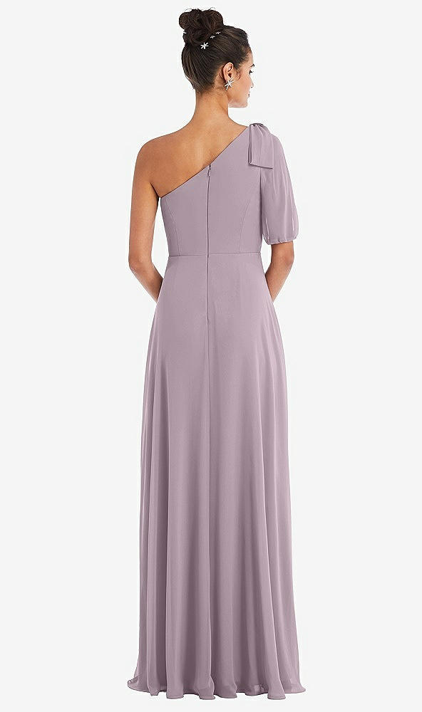 Back View - Lilac Dusk Bow One-Shoulder Flounce Sleeve Maxi Dress