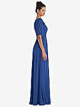 Side View Thumbnail - Classic Blue Bow One-Shoulder Flounce Sleeve Maxi Dress