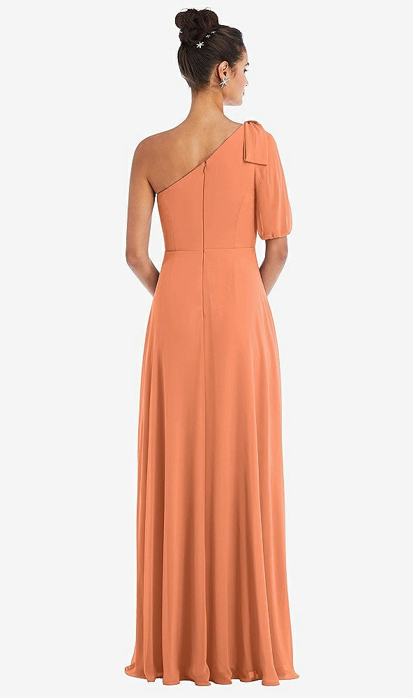 Back View - Sweet Melon Bow One-Shoulder Flounce Sleeve Maxi Dress