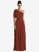 Front View Thumbnail - Auburn Moon Bow One-Shoulder Flounce Sleeve Maxi Dress