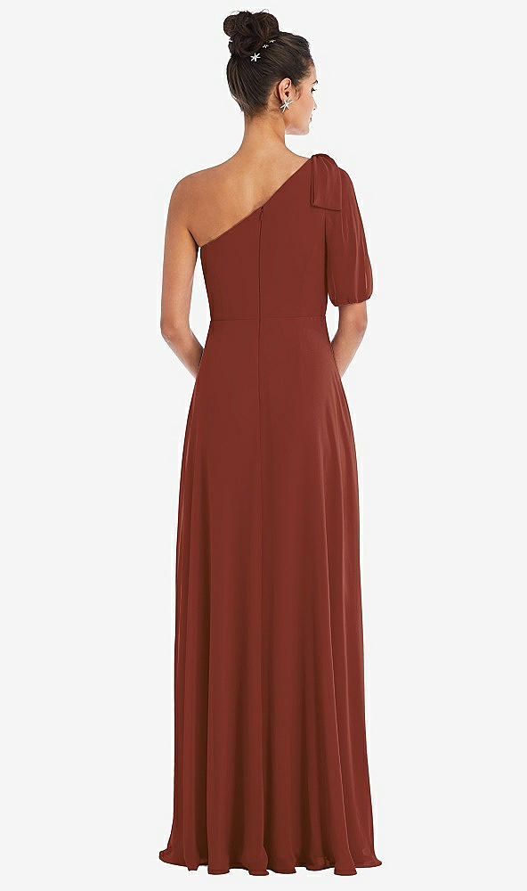 Back View - Auburn Moon Bow One-Shoulder Flounce Sleeve Maxi Dress