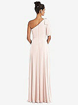 Rear View Thumbnail - Blush Bow One-Shoulder Flounce Sleeve Maxi Dress