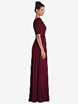 Side View Thumbnail - Cabernet Bow One-Shoulder Flounce Sleeve Maxi Dress