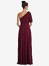 Rear View Thumbnail - Cabernet Bow One-Shoulder Flounce Sleeve Maxi Dress