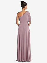 Rear View Thumbnail - Dusty Rose Bow One-Shoulder Flounce Sleeve Maxi Dress