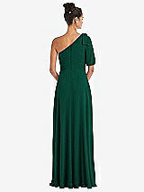 Rear View Thumbnail - Hunter Green Bow One-Shoulder Flounce Sleeve Maxi Dress