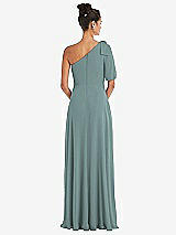 Rear View Thumbnail - Icelandic Bow One-Shoulder Flounce Sleeve Maxi Dress