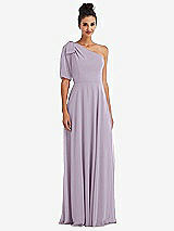 Front View Thumbnail - Lilac Haze Bow One-Shoulder Flounce Sleeve Maxi Dress