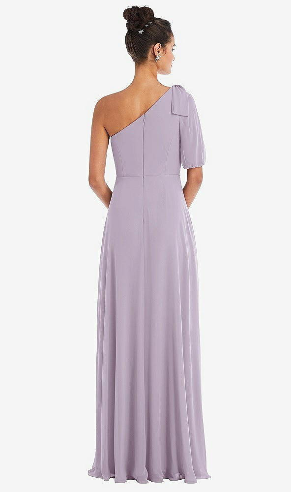 Back View - Lilac Haze Bow One-Shoulder Flounce Sleeve Maxi Dress