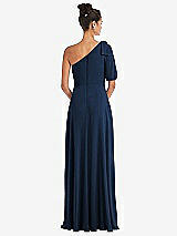 Rear View Thumbnail - Midnight Navy Bow One-Shoulder Flounce Sleeve Maxi Dress