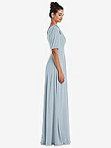 Side View Thumbnail - Mist Bow One-Shoulder Flounce Sleeve Maxi Dress