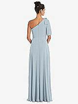 Rear View Thumbnail - Mist Bow One-Shoulder Flounce Sleeve Maxi Dress