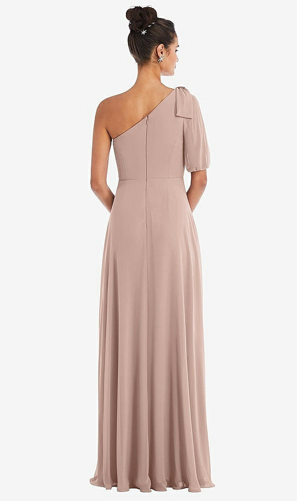 Back View - Neu Nude Bow One-Shoulder Flounce Sleeve Maxi Dress