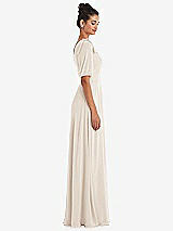 Side View Thumbnail - Oat Bow One-Shoulder Flounce Sleeve Maxi Dress