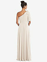 Rear View Thumbnail - Oat Bow One-Shoulder Flounce Sleeve Maxi Dress